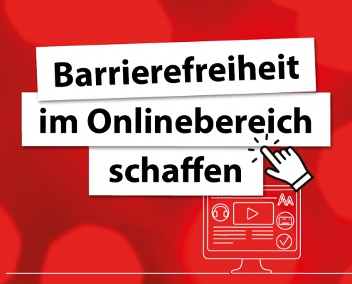 Eine visuelle Darstellung als Beitragsbild, die zur Förderung der digitalen Barrierefreiheit auf Webseiten auffordert. Der Text betont die Notwendigkeit, digitale Barrierefreiheit zu gewährleisten, unterstützt von Symbolen für barrierefreie Features.