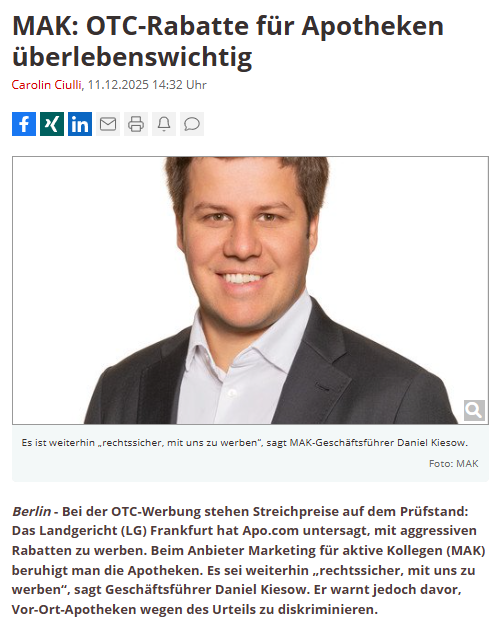 MAK OTC-Rabatte für Apotheken überlebenswichtig